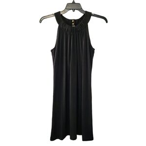 Calvin Klein Black Sleeveless Halter Dress Size 8 Keyhole Back Gold Buttons‎ LBD